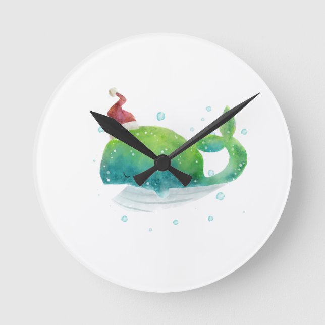 Reloj Redondo Mediano Ballena con Santa Hat (Anverso)