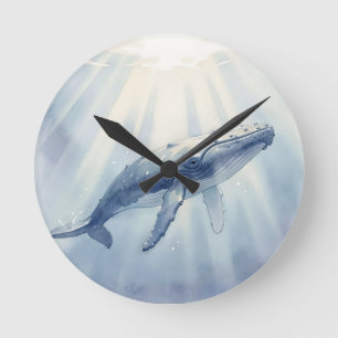 Reloj Redondo Mediano Ballena jorobada acuarela océano
