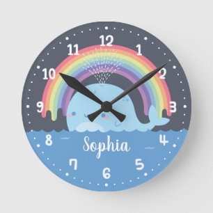 Reloj Redondo Mediano Ballena linda y Arcoíris, Decoración para Habitaci