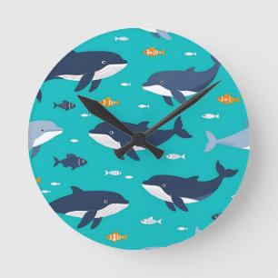 Reloj Redondo Mediano Ballenas delfines océano Patrón