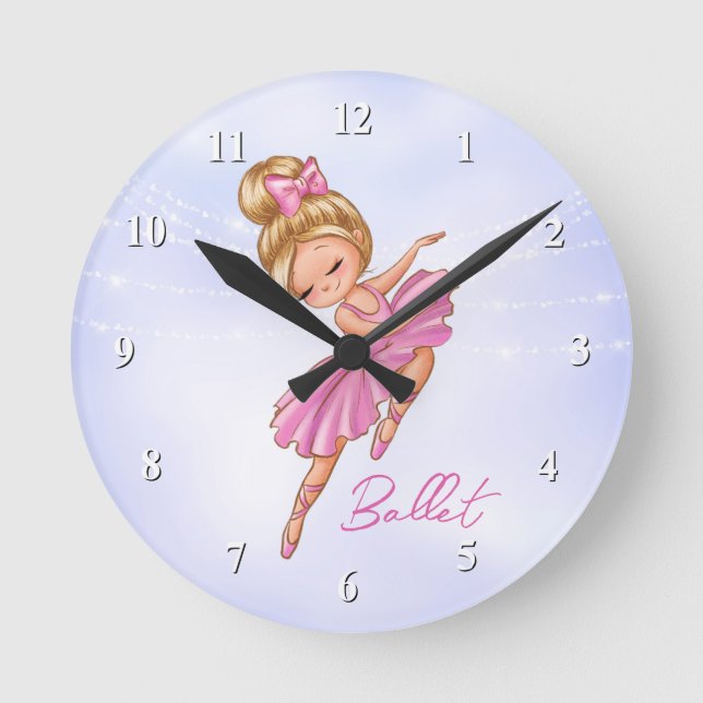 Reloj Redondo Mediano Ballerina Girl Pink, Purple Pretty Ballet Dance (Anverso)