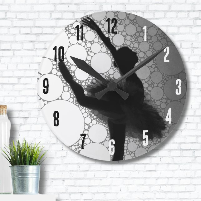 Reloj Redondo Mediano Ballet Black White Dancing Ballerina (Cute Ombre Abstract Black White Dancing Ballerina Round Clock)