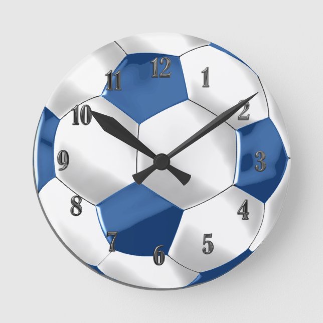 Reloj Redondo Mediano Balón de fútbol azul y blanco (Anverso)