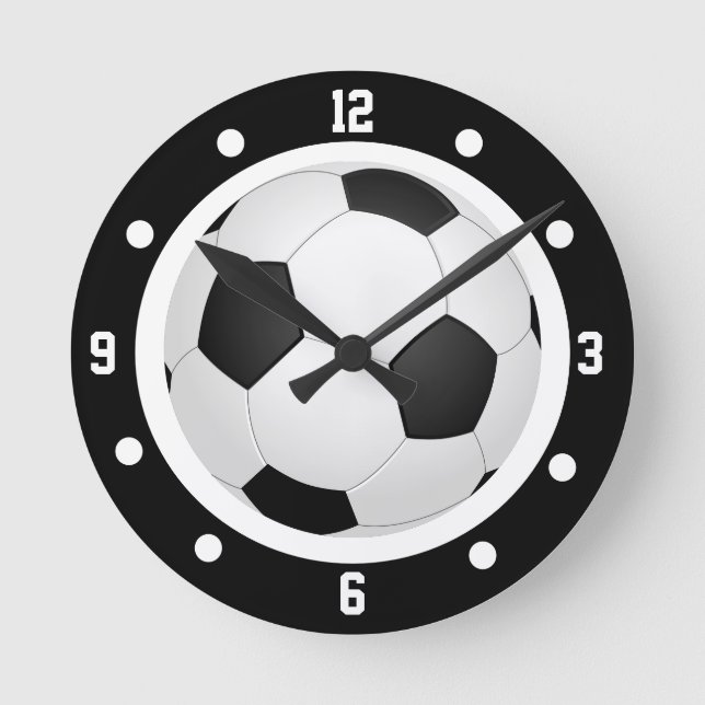 Reloj Redondo Mediano Balón de fútbol negro y blanco (Anverso)