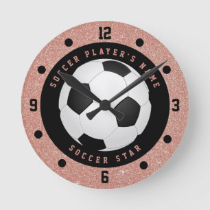 Reloj Redondo Mediano Balón de Fútbol Personalizado Rosa Dorado para Niñ