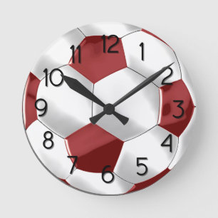 Reloj Redondo Mediano Balón de Fútbol Rojo y Blanco
