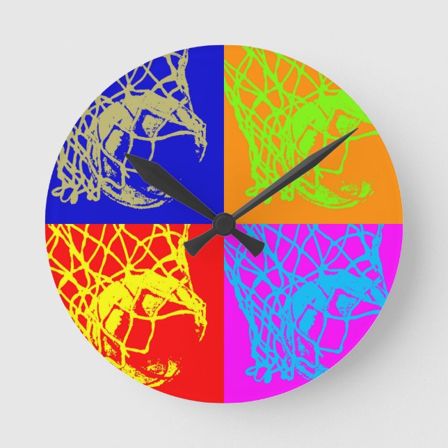 Reloj Redondo Mediano Baloncesto de arte pop (Anverso)