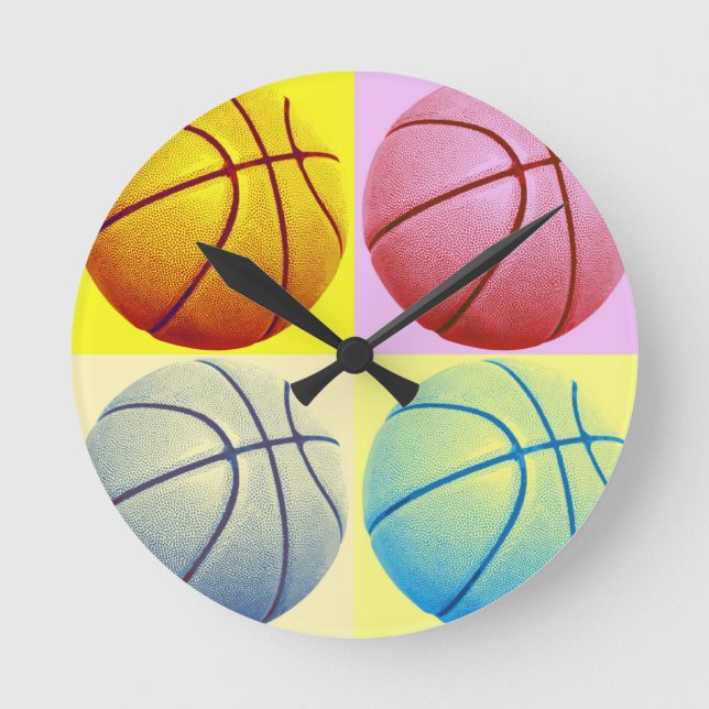 Reloj Redondo Mediano Baloncesto de arte pop (Anverso)