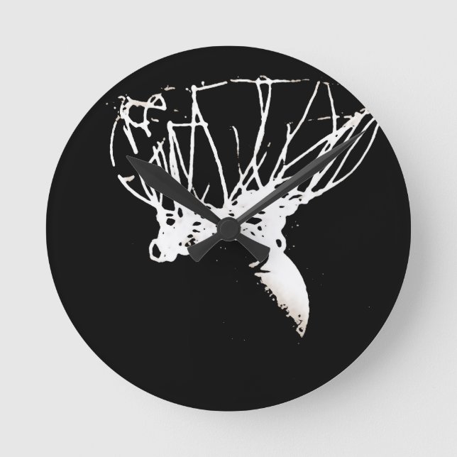 Reloj Redondo Mediano Baloncesto de arte pop blanco negro (Anverso)