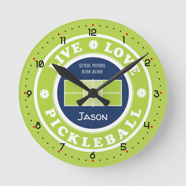 Reloj Redondo Mediano Baloncesto: vivo, amor, pickleball, texto personal (Anverso)