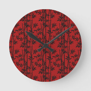 Reloj Redondo Mediano Bambú rojo y negro