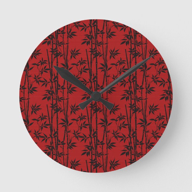 Reloj Redondo Mediano Bambú rojo y negro (Anverso)