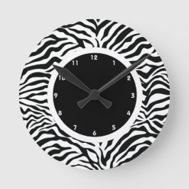 Reloj Redondo Mediano Banda de cebra negra y blanca