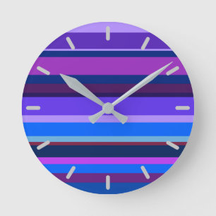 Reloj Redondo Mediano Bandas horizontales azules y violetas