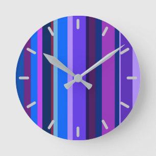 Reloj Redondo Mediano Bandas verticales azul y violeta