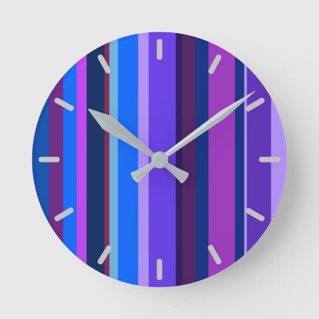 Reloj Redondo Mediano Bandas verticales azul y violeta (Anverso)