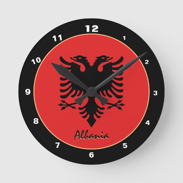 Reloj Redondo Mediano Bandera albanesa moderna y Albania Hogar / diseño (Anverso)