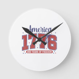 Reloj Redondo Mediano Bandera Americana 4 de Julio Vintage 250 Años 1776