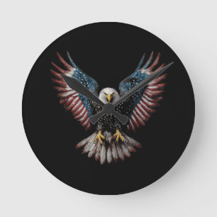 Reloj Redondo Mediano Bandera Americana Águila Calva 4 de Julio USA Patr
