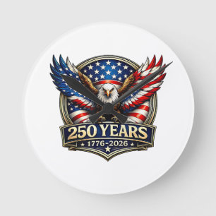 Reloj Redondo Mediano Bandera Americana Águila Vintage 250 Años 4 de Jul