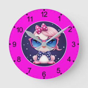 Reloj Redondo Mediano Bandera Americana con caricatura de flamenco-69680