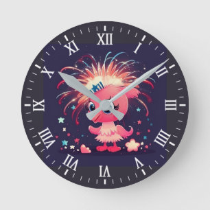 Reloj Redondo Mediano Bandera Americana con Flamingo Cartoon-69218