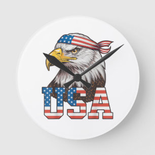 Reloj Redondo Mediano Bandera Americana De EE. UU. Hombres Mujeres Niños