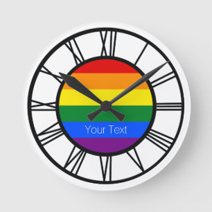 Reloj Redondo Mediano Bandera arcoiris del Orgullo Gay Personalizada LGB