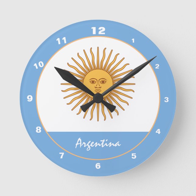 Reloj Redondo Mediano Bandera Argentina Patriótica Bandera y Argentina H (Anverso)