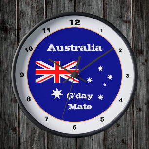 Reloj Redondo Mediano Bandera australiana y portón de oro, Australia/dis