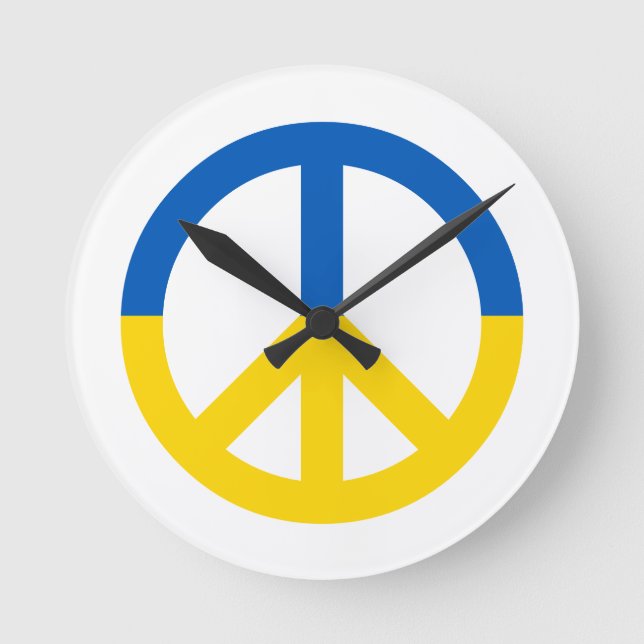 Reloj Redondo Mediano Bandera azul ucraniana colorea símbolo de la paz R (Anverso)