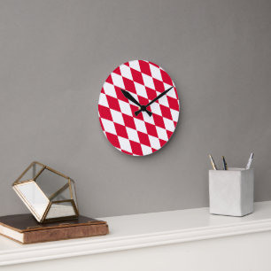 Reloj Redondo Mediano Bandera bávara de diamantes roja y blanca