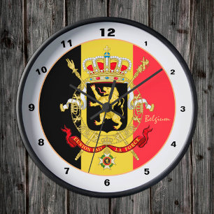 Reloj Redondo Mediano Bandera belga, emblema y moda trendy de Bélgica