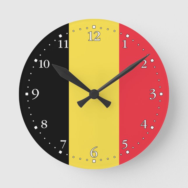 Reloj Redondo Mediano Bandera belga patriótica (Anverso)