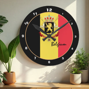 Reloj Redondo Mediano Bandera belga patriótica y diseño para casa / Bélg