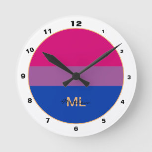 Reloj Redondo Mediano Bandera bisexual y comunidad Pride / monograma