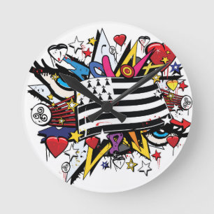 Reloj Redondo Mediano Bandera Bretaña Breizh pintada Bretón graff