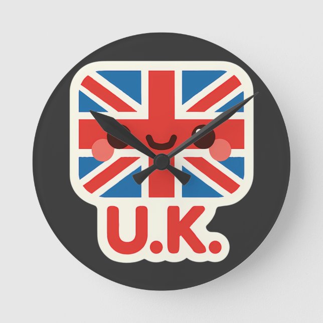 Reloj Redondo Mediano Bandera británica Kawaii - Diseño británico bonito (Anverso)