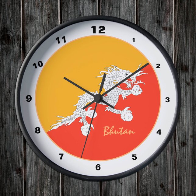 Reloj Redondo Mediano Bandera butanesa moderna, hogar de Bután / diseño (Subido por el creador)