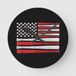 Reloj Redondo Mediano Bandera Clásica Americana de Béisbol - Béisbol Vin