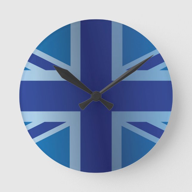 Reloj Redondo Mediano Bandera clásica azul metálica de Union Jack (Anverso)