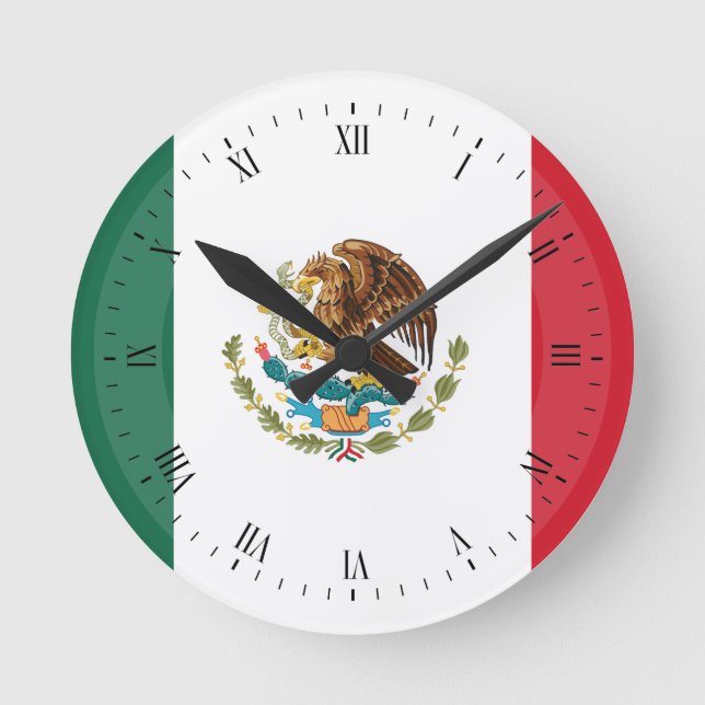 Reloj Redondo Mediano Bandera clásica mexicana (Anverso)