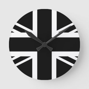 Reloj Redondo Mediano Bandera clásica negra y blanca de Union Jack