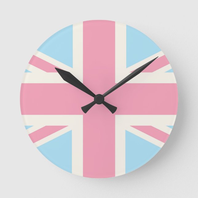 Reloj Redondo Mediano Bandera clásica preciosa rosada de Union Jack (Anverso)