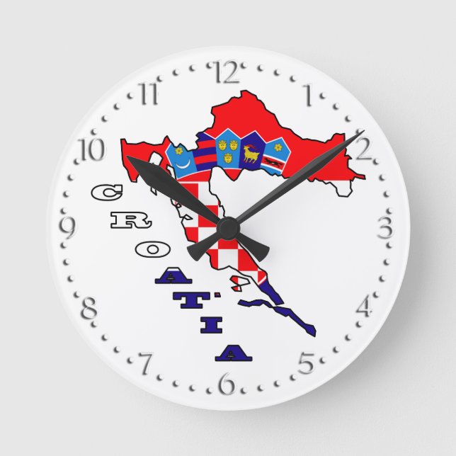 Reloj Redondo Mediano Bandera croata en mapa (Anverso)