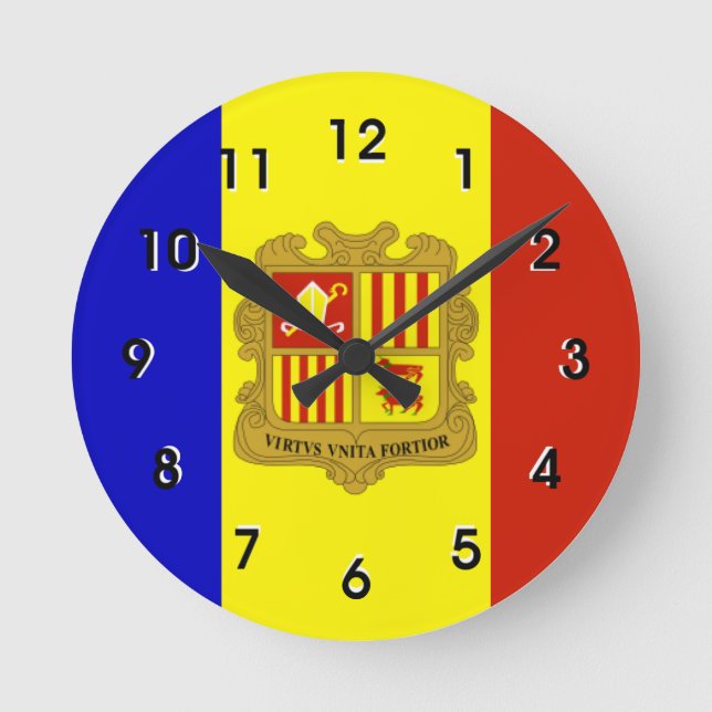 Reloj Redondo Mediano Bandera de Andorra (Anverso)