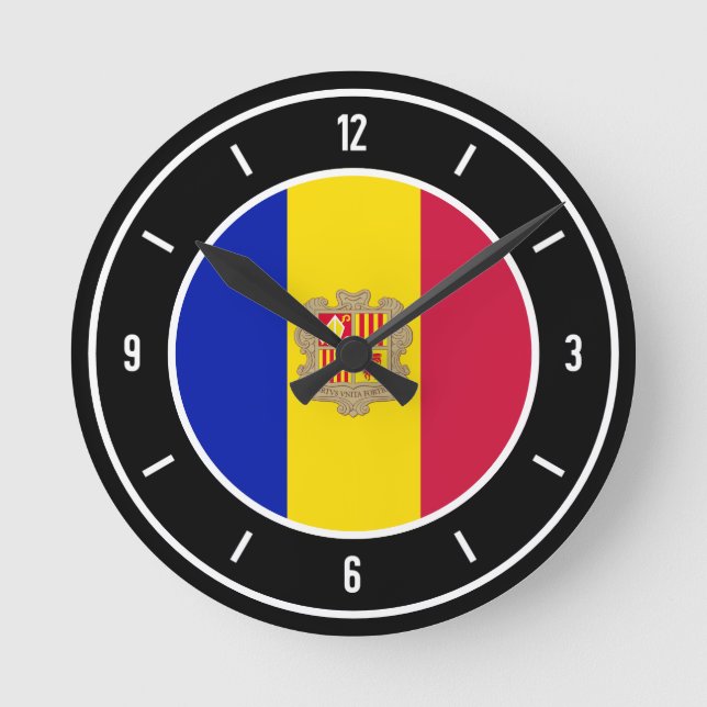 Reloj Redondo Mediano Bandera de Andorra elegante (Anverso)
