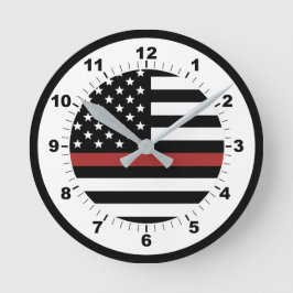 Reloj Redondo Mediano Bandera de bomberos delgada de la línea roja