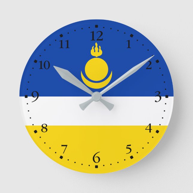 Reloj Redondo Mediano Bandera de Buryatia Patriótica (Anverso)