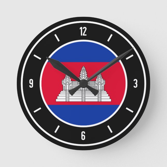 Reloj Redondo Mediano Bandera de Camboya elegante (Anverso)